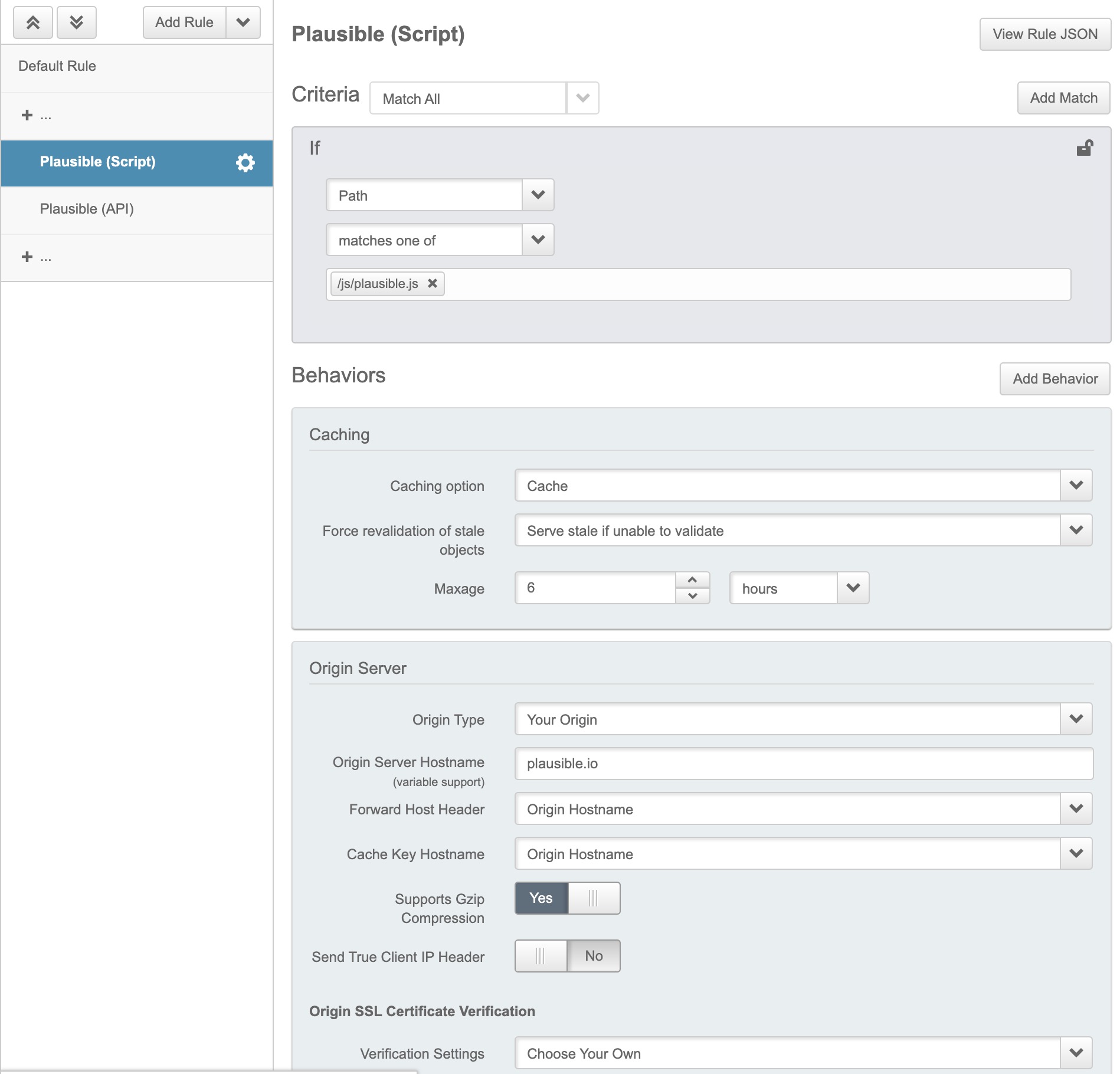 In Akamai Property Manager add a new Rule Group