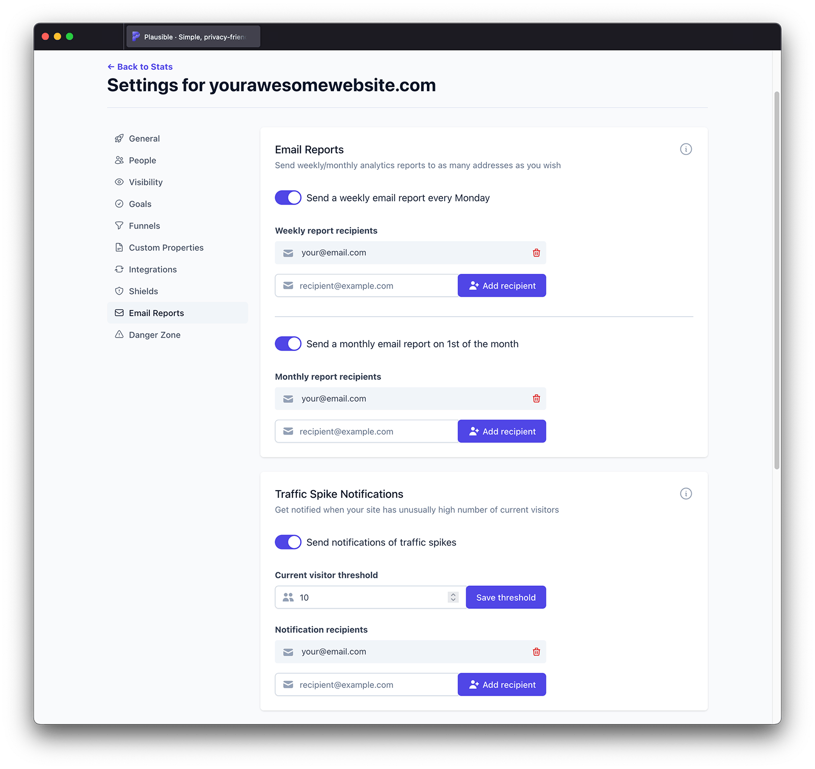 Set reports to be sent to your new Slack channel email address