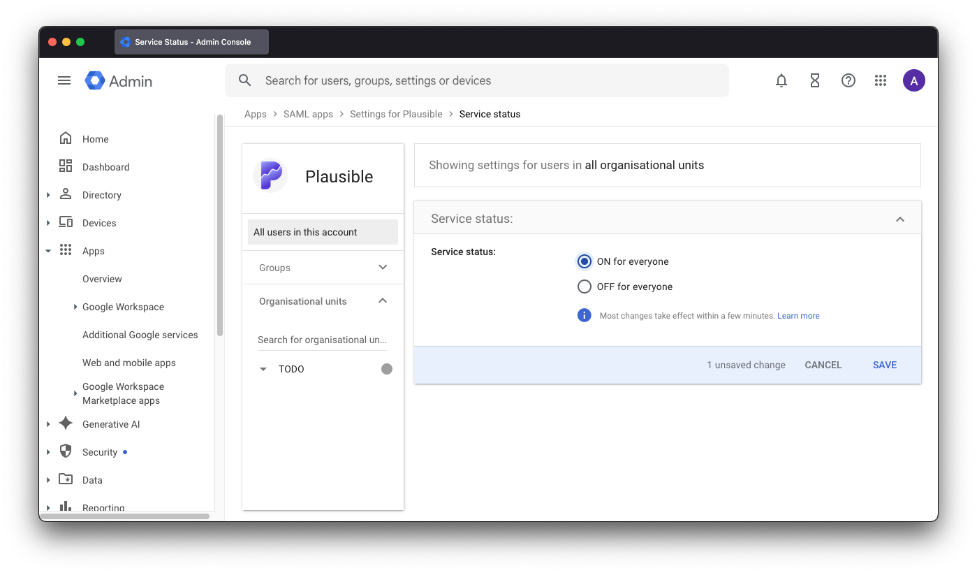 Google Workspace user access config