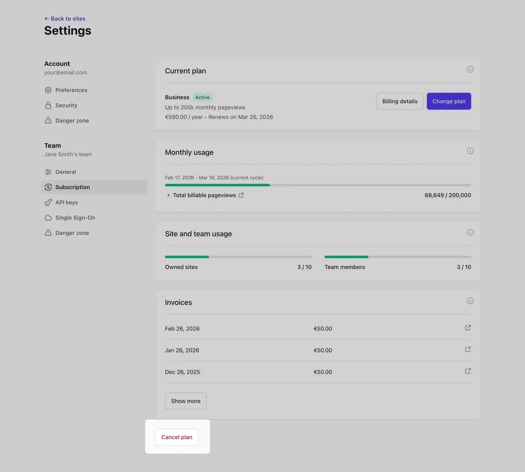 Cancel your Plausible subscription