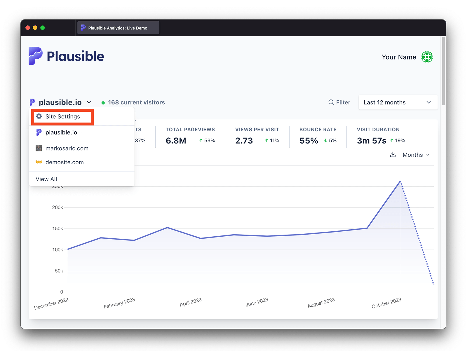 Plausible Analytics site settings