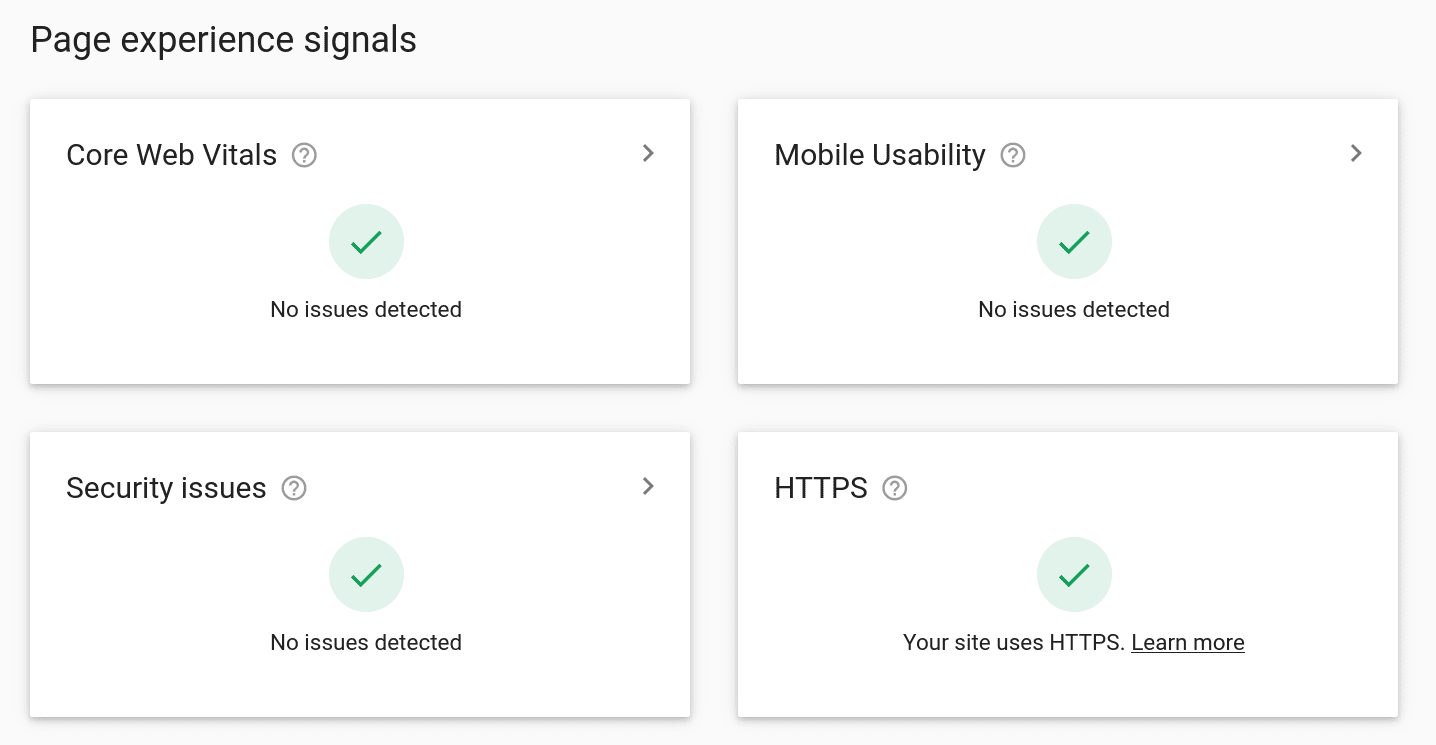 Page experience scores in Google Search Console 