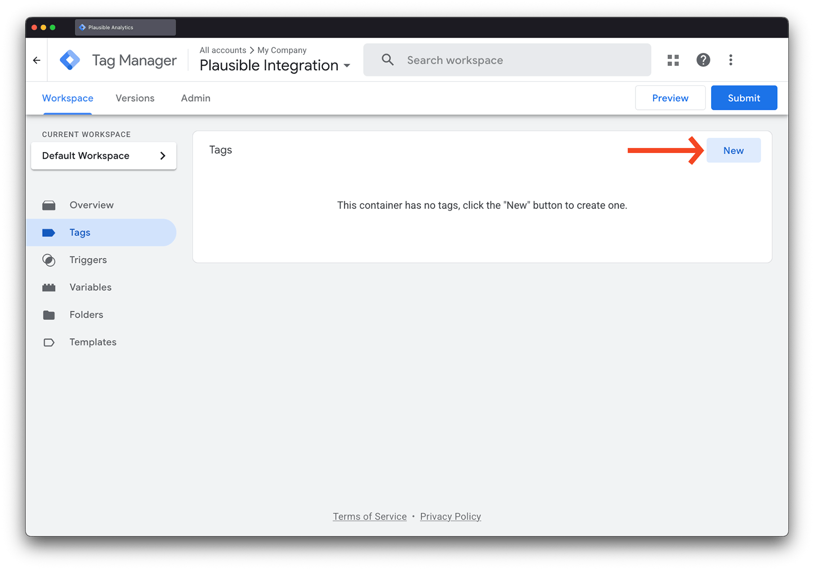 Plausible GTM Template New Tag Plausible GTM Template New Tag